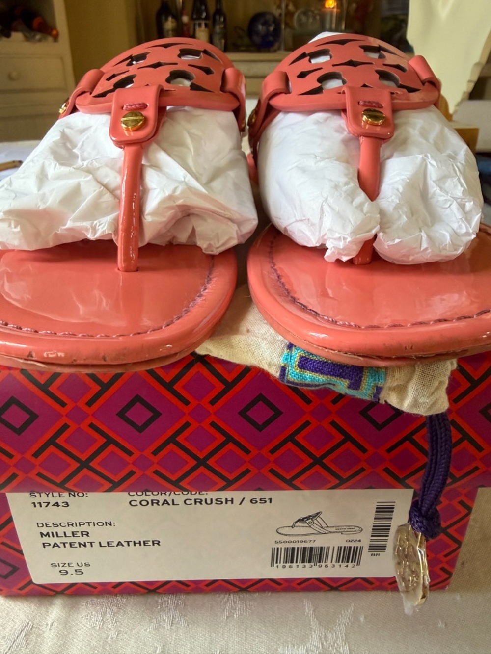 Tory Burch Coral Crush Patent Leather Miller Thong Sandals